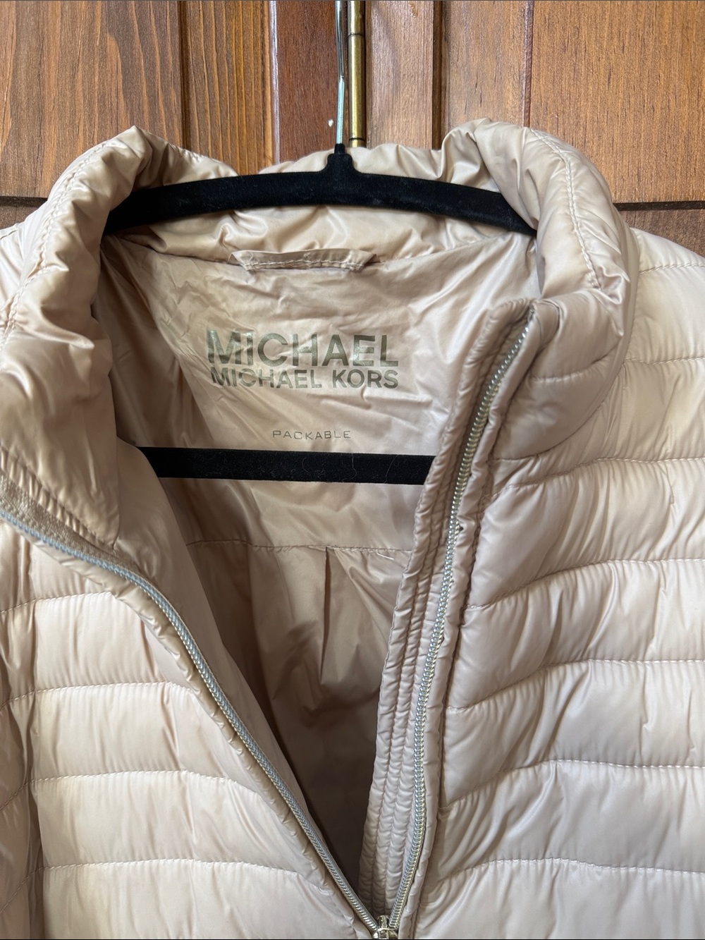 Michael Kors Packable Puffer Jacket in Light Beige